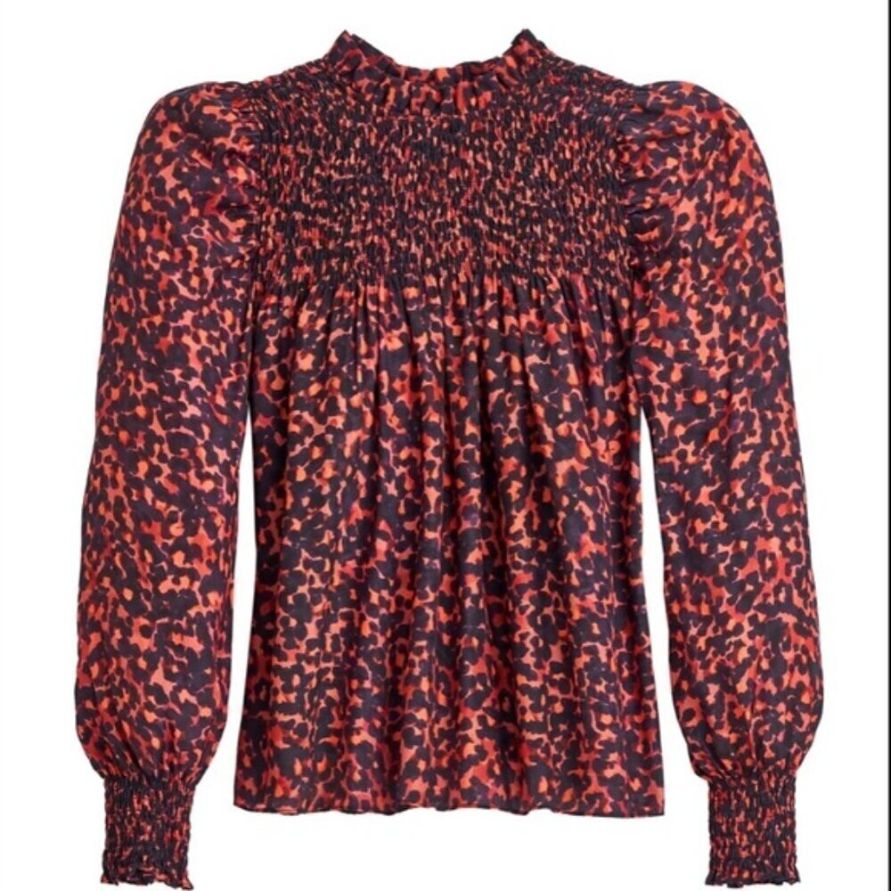 Marie Oliver 100% Silk Sofia Blouse in Vermillion Print, Size M - Picture 2 of 12
